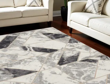 8' X 10' Ivory Black and Gray Abstract Non Skid Area Rug