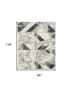 8' X 10' Ivory Black and Gray Abstract Non Skid Area Rug