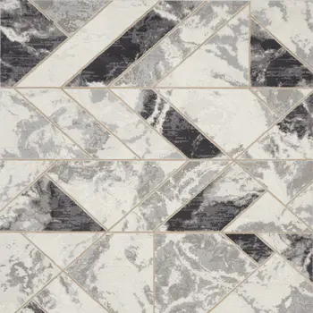 8' X 10' Ivory Black and Gray Abstract Non Skid Area Rug
