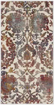 2' X 4' White and Golden Brown Floral Distressed Non Skid Area Rug