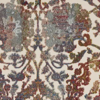 2' X 4' White and Golden Brown Floral Distressed Non Skid Area Rug