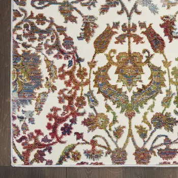 2' X 4' White and Golden Brown Floral Distressed Non Skid Area Rug