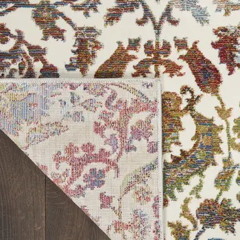 2' X 4' White and Golden Brown Floral Distressed Non Skid Area Rug