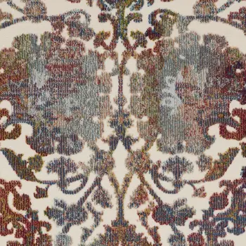 2' X 4' White and Golden Brown Floral Distressed Non Skid Area Rug