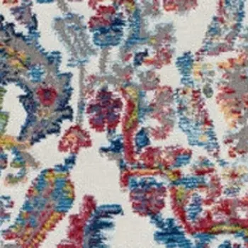 4' Ivory Blue and Yellow Floral Distressed Non Skid Round Rug