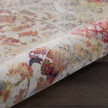 4' Orange and Ivory Floral Distressed Non Skid Round Rug