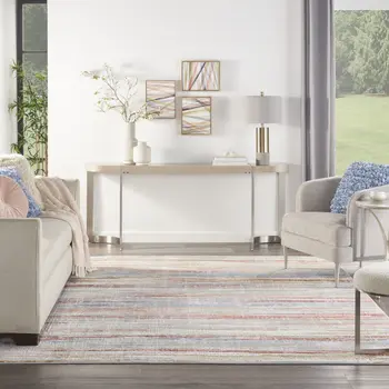 8' X 10' Ivory Red and Blue Abstract Non Skid Area Rug