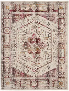 8' X 10' Ivory Red And Orange Floral Distressed Non Skid Area Rug