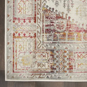 8' X 10' Ivory Red And Orange Floral Distressed Non Skid Area Rug
