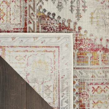 8' X 10' Ivory Red And Orange Floral Distressed Non Skid Area Rug
