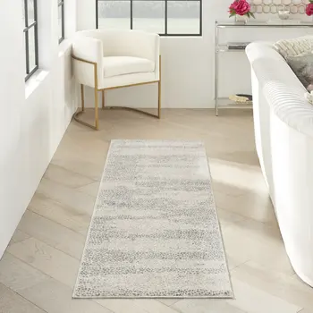 8' Beige And Gray Abstract Runner Rug