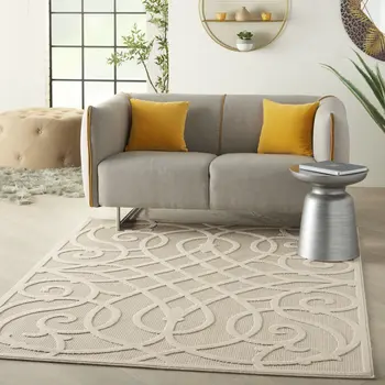 6' X 9' Cream And Beige Trellis Indoor Outdoor Area Rug