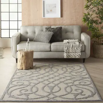 6' X 9' Cream And Gray Trellis Indoor Outdoor Area Rug