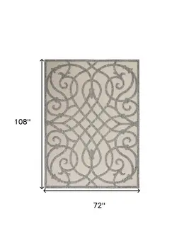 6' X 9' Cream And Gray Trellis Indoor Outdoor Area Rug