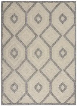 6' X 9' Cream And Gray Geometric Indoor Outdoor Area Rug