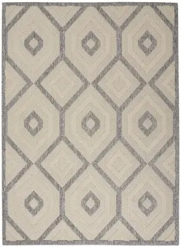 6' X 9' Cream And Gray Geometric Indoor Outdoor Area Rug