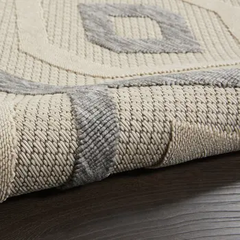 6' X 9' Cream And Gray Geometric Indoor Outdoor Area Rug
