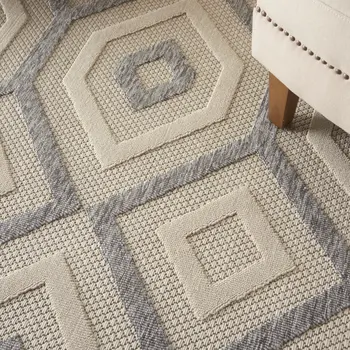 6' X 9' Cream And Gray Geometric Indoor Outdoor Area Rug