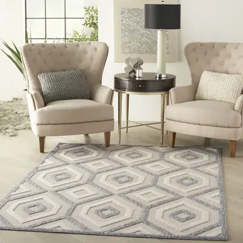 6' X 9' Cream And Gray Geometric Indoor Outdoor Area Rug