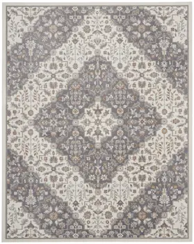 8' X 10' Ivory and Gray Floral Non Skid Area Rug