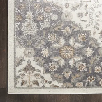 8' X 10' Ivory and Gray Floral Non Skid Area Rug