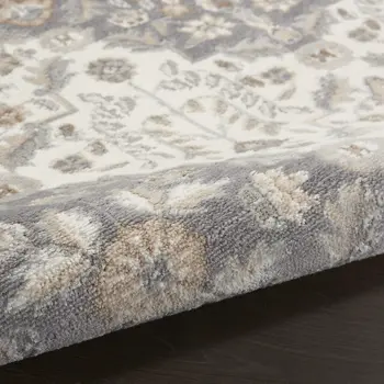 8' X 10' Ivory and Gray Floral Non Skid Area Rug