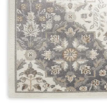 8' X 10' Ivory and Gray Floral Non Skid Area Rug