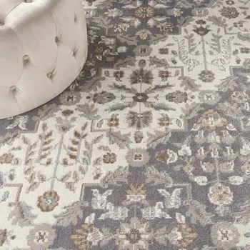 8' X 10' Ivory and Gray Floral Non Skid Area Rug