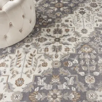 8' X 10' Ivory and Gray Floral Non Skid Area Rug