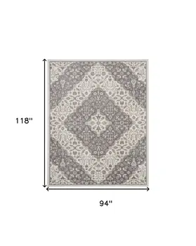 8' X 10' Ivory and Gray Floral Non Skid Area Rug