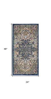 2' X 4' Ivory and Orange Floral Distressed Non Skid Area Rug