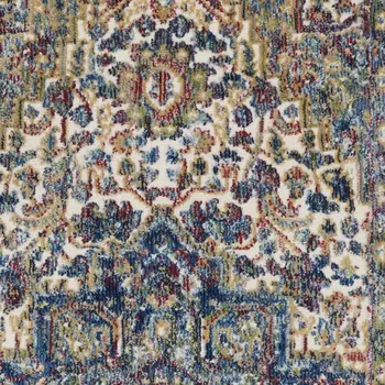 2' X 4' Ivory and Orange Floral Distressed Non Skid Area Rug