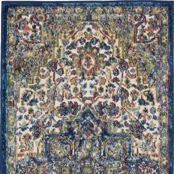 2' X 4' Ivory and Orange Floral Distressed Non Skid Area Rug