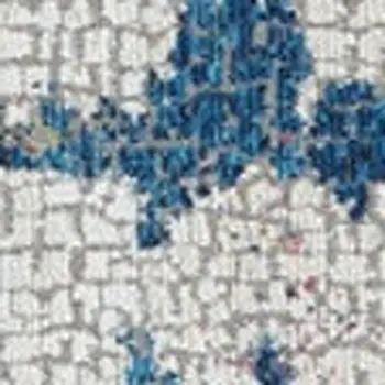 4' Ivory Red and Blue Abstract Distressed Non Skid Round Rug