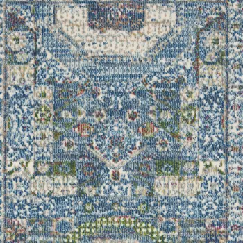 2' X 4' Ivory and Blue Geometric Distressed Non Skid Area Rug