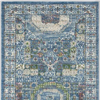 2' X 4' Ivory and Blue Geometric Distressed Non Skid Area Rug