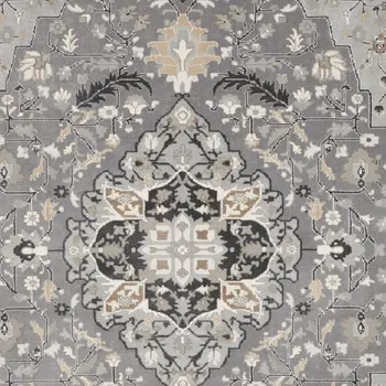8' X 10' Gray and Black Floral Medallion Non Skid Area Rug