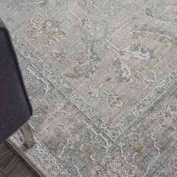 4' X 6' Gray and Dark Gray Floral Power Loom Area Rug