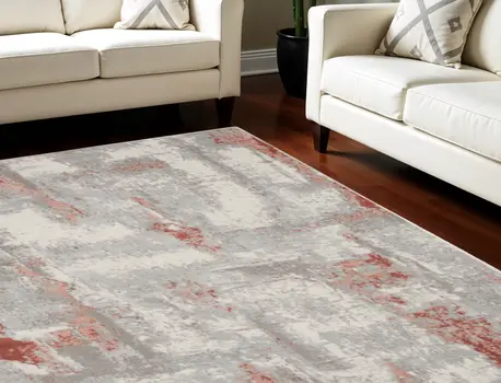8' X 10' Gray and Red Abstract Non Skid Area Rug