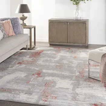 8' X 10' Gray and Red Abstract Non Skid Area Rug