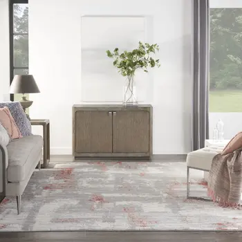 8' X 10' Gray and Red Abstract Non Skid Area Rug