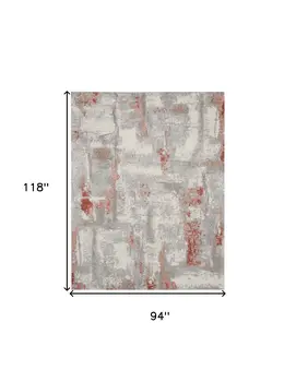 8' X 10' Gray and Red Abstract Non Skid Area Rug