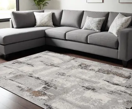 8' X 10' Ivory Black and Gray Abstract Non Skid Area Rug