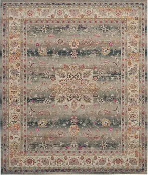 8' X 10' Ivory Brown And Gray Floral Distressed Non Skid Area Rug