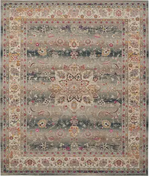 8' X 10' Ivory Brown And Gray Floral Distressed Non Skid Area Rug