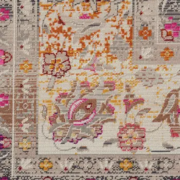 8' X 10' Ivory Brown And Gray Floral Distressed Non Skid Area Rug