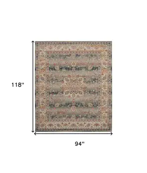 8' X 10' Ivory Brown And Gray Floral Distressed Non Skid Area Rug