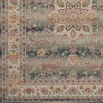 8' X 10' Ivory Brown And Gray Floral Distressed Non Skid Area Rug