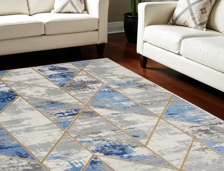 8' X 10' Ivory Blue and Gray Abstract Non Skid Area Rug