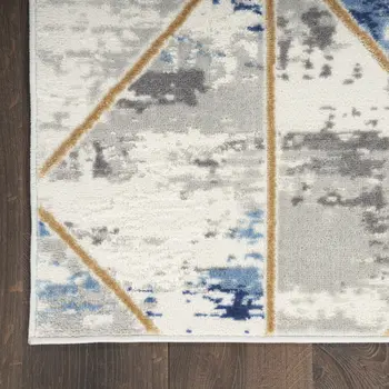8' X 10' Ivory Blue and Gray Abstract Non Skid Area Rug